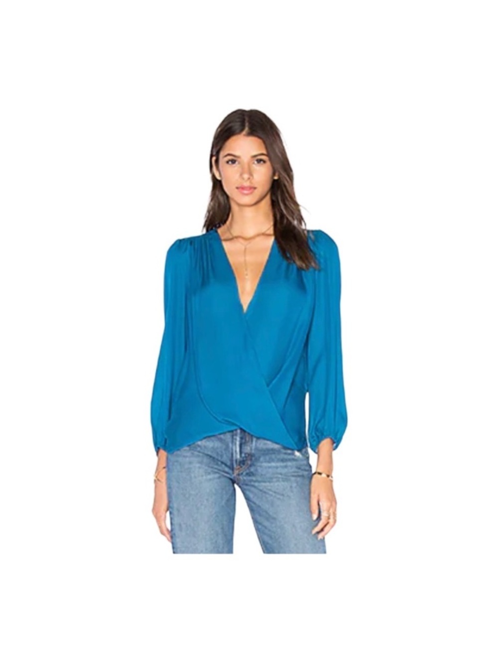 Alice + Olivia Arleene Drape Blouse in Dark Turquoise